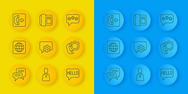 Konuşma baloncuğu sohbetini, dünya çapında konuşmayı, 24 saat telefon desteğini, farklı dillerde merhabalaşmayı, SHIELD 'le konuşmayı ve ikonu ayarla. Vektör