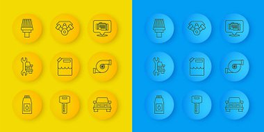 Motor yağı, araba servisi, benzin, otomotiv turbo şarj aleti, hava filtresi, motor ve güç araba simgesini kontrol edin. Vektör