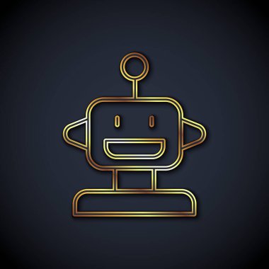 Altın çizgili oyuncak robot ikonu siyah arka planda izole edildi. Vektör