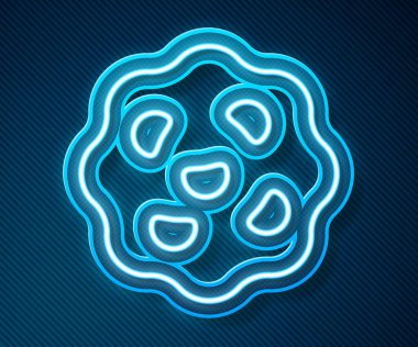 Parlayan neon çizgisi. Kurabiye ya da bisküvi. Mavi arka planda çikolata ikonu var. Vektör