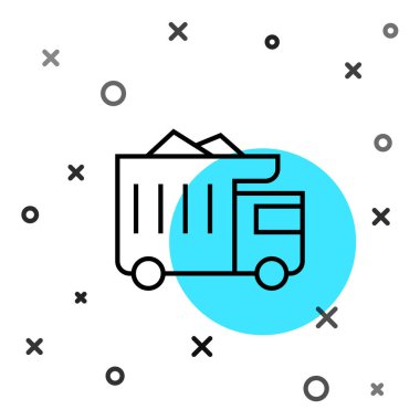 Siyah hat büyük endüstriyel maden kamyonu ikonu beyaz arka planda izole edildi. Büyük araba. Rastgele dinamik şekiller. Vektör