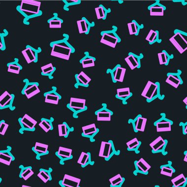 Askıdaki çizgi havlusu simgesi siyah arkaplanda izole edilmiş. Banyo havlusu ikonu. Vektör.