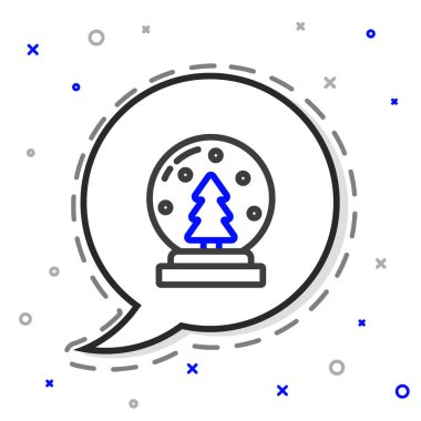 Kar yağan çizgi Noel küresi ve beyaz arka planda izole edilmiş Noel ağacı ikonu. Mutlu Noeller ve mutlu yıllar. Renkli taslak konsepti. Vektör