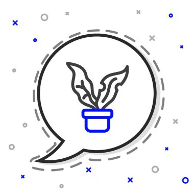 Çömlek simgesindeki Çizgi Tesisi beyaz arkaplanda izole edildi. Tencerede yetişen bir bitki. Saksı bitkisi işareti. Renkli taslak konsepti. Vektör