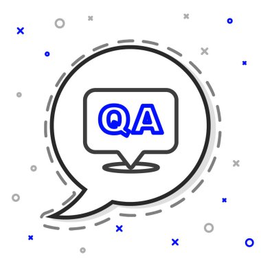 Beyaz arkaplanda Soru ve Yanıt simgesinin izole edildiği satır konuşma balonları. Q ve A sembolü. SSS işareti. Konuşma balonu ve çizelgesi. Renkli taslak konsepti. Vektör