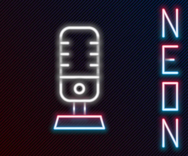 Zářící Neonová Čára Ikona Mikrofonu Izolovaná Černém Pozadí Mikrofon Vysílačkou — Stockový vektor