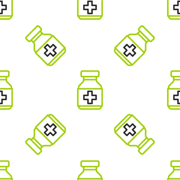 Line Medicine Flasche Und Pillen Symbol Isoliert Nahtlose Muster Auf — Stockvektor