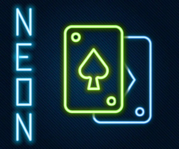 Gloeiende Neon Lijn Speelkaarten Pictogram Geïsoleerd Zwarte Achtergrond Casino Gokken — Stockvector