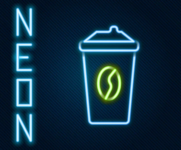 Leuchtende Neon Linie Kaffeetasse Symbol Isoliert Auf Schwarzem Hintergrund Buntes — Stockvektor