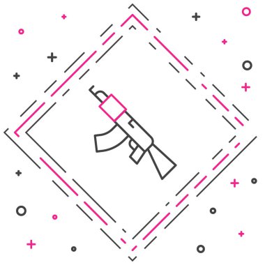 Çizgi altı makineli tüfek simgesi beyaz arkaplanda izole edildi. Kalaşnikov veya AK47. Renkli taslak konsepti. Vektör