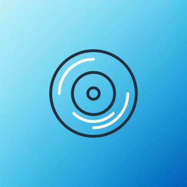Çizgi Vinil disk simgesi mavi arkaplanda izole edildi. Renkli taslak konsepti. Vektör