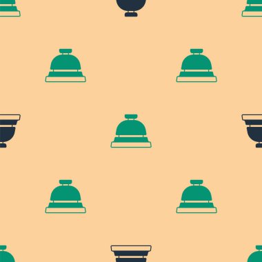 Yeşil ve siyah otel servis çanı simgesi bej arka planda pürüzsüz desen izole etti. Resepsiyon zili. Vektör