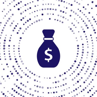 Mavi Eski Para Çantası simgesi beyaz arka planda izole edildi. Nakit bankacılık tabelası. Soyut çember rastgele noktalar. Vektör