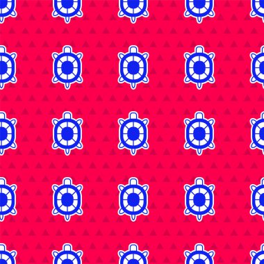 Mavi Kaplumbağa simgesi, kırmızı arkaplanda izole edilmiş kusursuz desen. Vektör