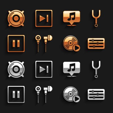 Hava kulaklıklarını, müzik ayarlama çatalını, ses karıştırıcı kontrolörünü, vinil diski, durdurma düğmesini, konuşma balonunu, Stereo hoparlörünü ve ileri sarma simgesini ayarla. Vektör
