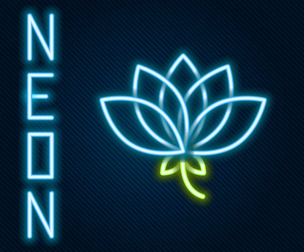 Сяюча Неонова Лінія Піктограма Квітки Lotus Ізольована Чорному Тлі Барвиста — стоковий вектор