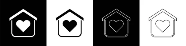 Set Shelter Für Obdachlose Symbol Isoliert Auf Schwarz Weißem Hintergrund — Stockvektor