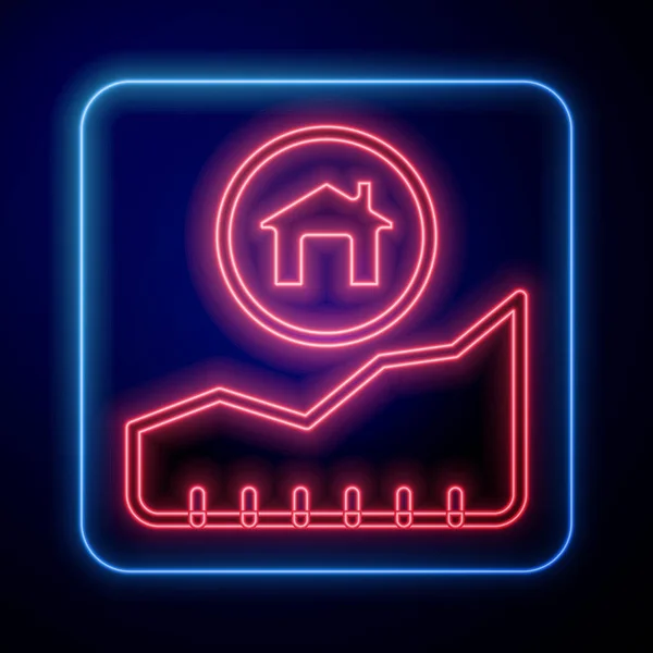 发光的霓虹灯在黑色背景上隔离的房屋图标成本上升 房地产价格不断上涨 住宅图增加 — 图库矢量图片
