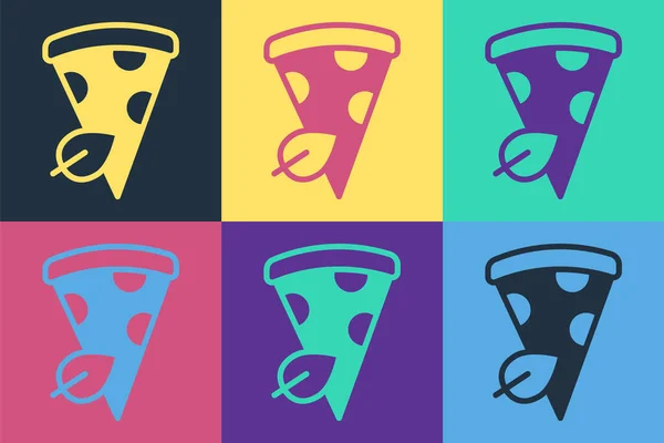 Pop Art Veganes Pizzascheiben Symbol Isoliert Auf Farbigem Hintergrund Vektor — Stockvektor