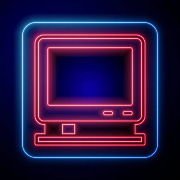 Świecący Neon Retro Ikona Izolowana Czarnym Tle Znak Telewizyjny Wektor — Wektor stockowy