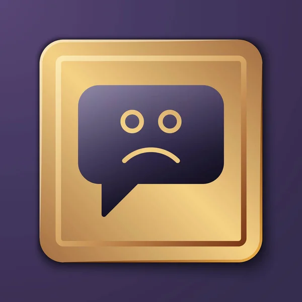Purple Sad Glimlach Pictogram Geïsoleerd Paarse Achtergrond Emoticon Gezicht Gouden — Stockvector