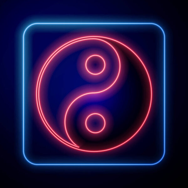 Glowing neon Yin Yang symbol of harmony and balance icon isolated on black background.  Vector