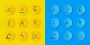 Hat başı avcılığı, konuşmacı, insan giysisi kullanıcısı, proje ekibi üssü, takım lideri ve el ikonu gibi. Vektör