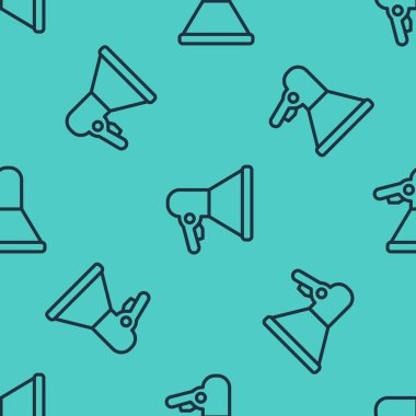 Siyah çizgi megafon simgesi yeşil arkaplandaki kusursuz deseni izole etti. Sözcü işareti. Vektör.