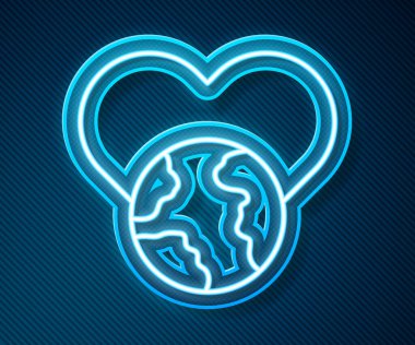 Parlayan neon hattı Kalp dünyası - Aşk ikonu mavi arka planda izole. Vektör.
