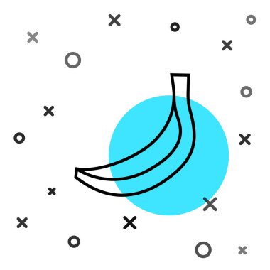 Beyaz arkaplanda siyah çizgi muz ikonu izole edildi. Rastgele dinamik şekiller. Vektör