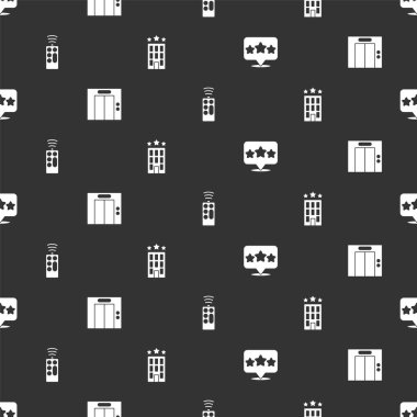 Beş yıldızlı değerlendirme, asansör, uzaktan kumanda ve otel binasını sorunsuz bir şekilde ayarla. Vektör