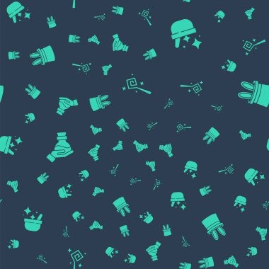 Sihirli değnek, cadı kazanı, iksirli şişe, sihirbaz şapkası ve kusursuz desenli tavşan kulağı. Vektör