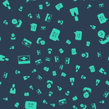 Üzgün gülüşü, çalışanı, kağıt parayı ve telefon ahizesini kusursuz bir şekilde ayarla. Vektör