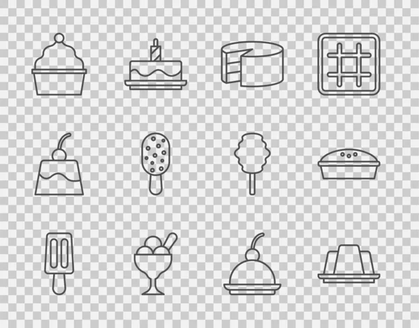 设置系列冰淇淋 果冻蛋糕 樱桃芝士蛋糕和自制派图标 — 图库矢量图片