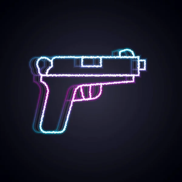 Glödande Neon Linje Pistol Eller Pistol Ikon Isolerad Svart Bakgrund — Stock vektor