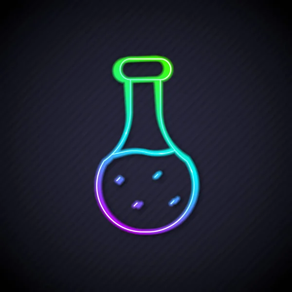发光的霓虹灯线试管和烧瓶化学实验室测试图标隔离在黑色背景 实验室玻璃器皿标志 — 图库矢量图片