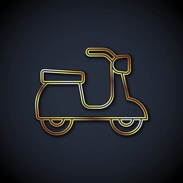Goldene Linie Scooter Symbol Isoliert Auf Schwarzem Hintergrund Vektor — Stockvektor