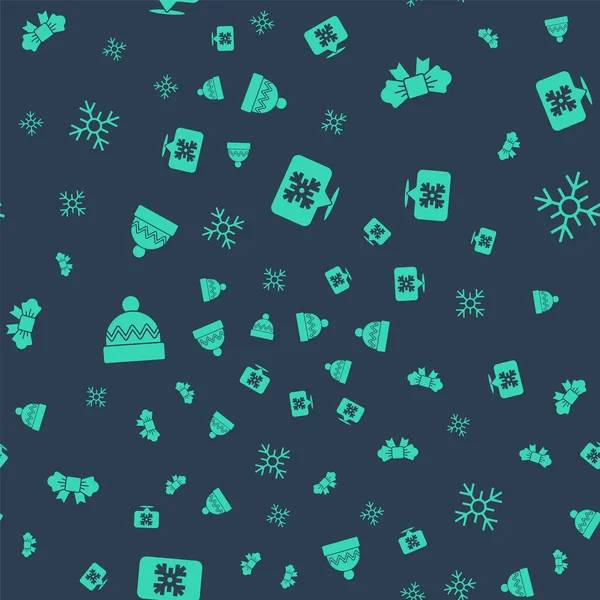 Set Snowflake Speech Bubble Bow Tie Winter Hat Seamless Pattern — Stock Vector