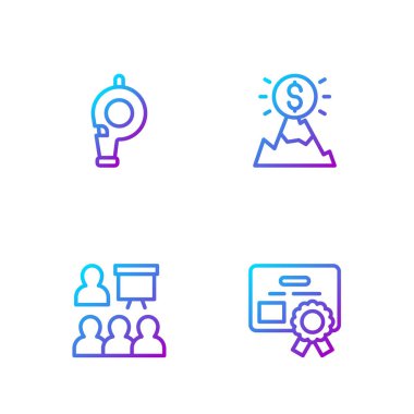 Sertifika şablonu, eğitim, sunum, bayrak ile Islık ve Dağları ayarlayın. Renk simgeleri. Vektör