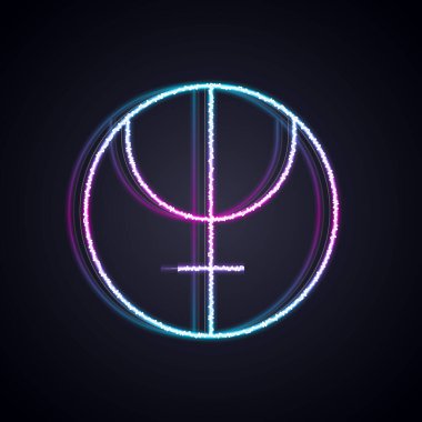 Parlayan neon hattı Neptün gezegeni simgesi siyah arkaplanda izole edildi. Astroloji, numeroloji, yıldız falı, astronomi. Vektör