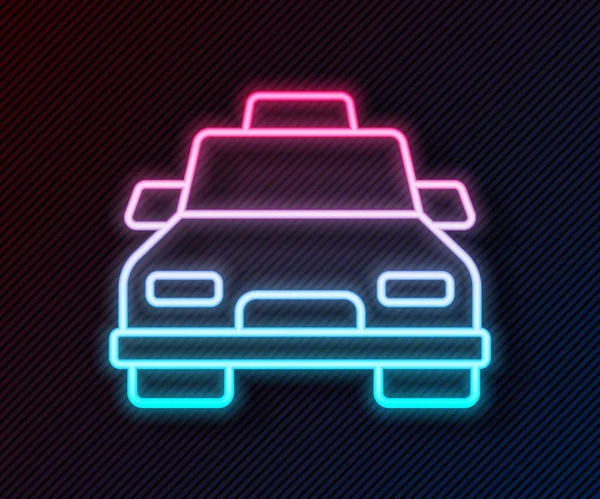 Gloeiende Neon Lijn Taxi Auto Pictogram Geïsoleerd Zwarte Achtergrond Vector — Stockvector