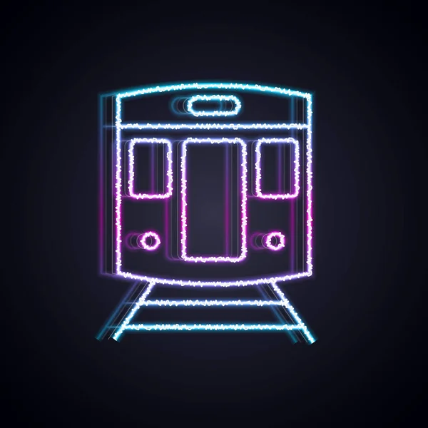 ネオンラインの輝き黒い背景に隔離された列車と鉄道のアイコン 公共交通機関のシンボル 地下鉄の列車輸送 地下鉄だ ベクトル — ストックベクタ