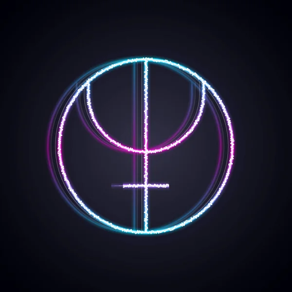Zářící Neonová Čára Ikona Symbolu Planety Neptun Izolovaná Černém Pozadí — Stockový vektor