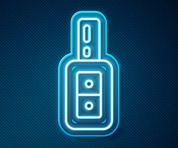 Leuchtende Leuchtschrift Autoschlüssel Mit Fernbedienung Symbol Isoliert Auf Blauem Hintergrund — Stockvektor