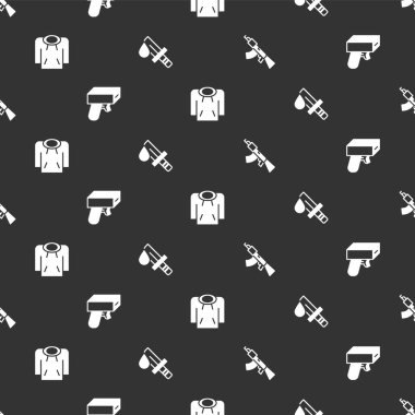 Makineli tüfek, para, kapüşonlu ve kanlı bıçağı kusursuz desene ayarlayın. Vektör