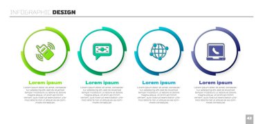 Cep telefonu yığınları kağıt para küresel teknoloji ve telefon desteğini 24 saat ayarla. Ticari bilgi şablonu. Vektör.