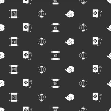 Sihirli sis ya da Çin Yeni Yılı dumanı ve kağıt feneri pürüzsüz desenlere ayarlayın. Vektör.
