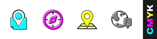 Gefaltete Karte Mit Ortsmarkierung Kompass Und Globus Symbol Positionieren Vektor — Stockvektor