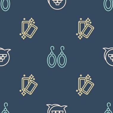 Altın külçeleri ve küpeleri pürüzsüz desene ayarlayın. Vektör.