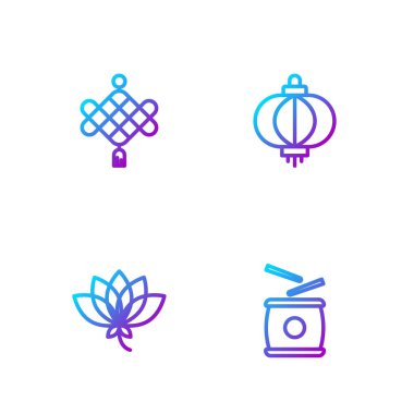 Çin davulu, nilüfer çiçeği, kağıt fener ve... Renk simgeleri. Vektör.